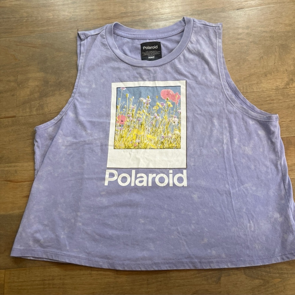 Polaroid Lavender Floral Polaroid Crop Muscle Tee